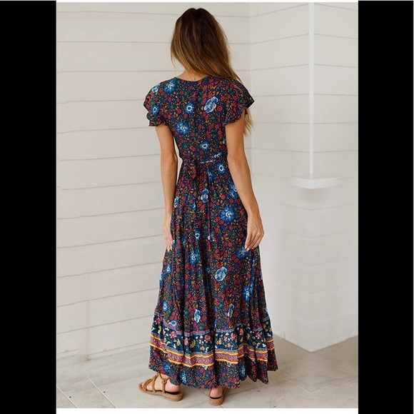 Bohemian Floral Printed Wrap Maxi Dress - Picture 6 of 8